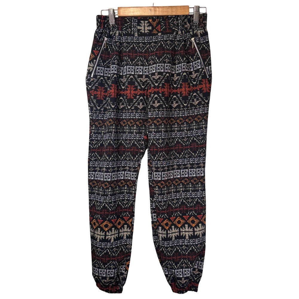Spacegirlz Tribal Print Jogger Pants Black Orange Geometric‎ Boho Small Aztec
